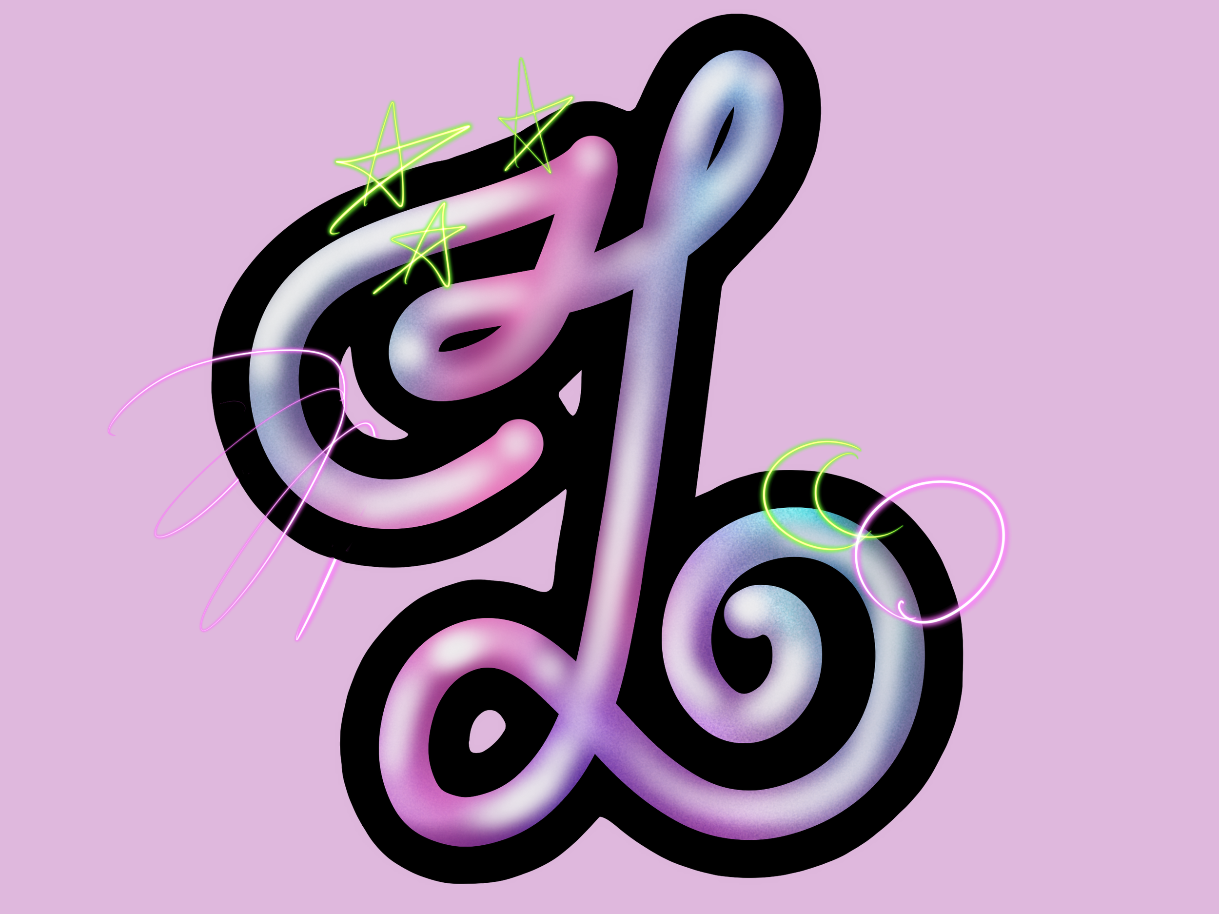 kitsch style lettering for letter L designed in procreate
