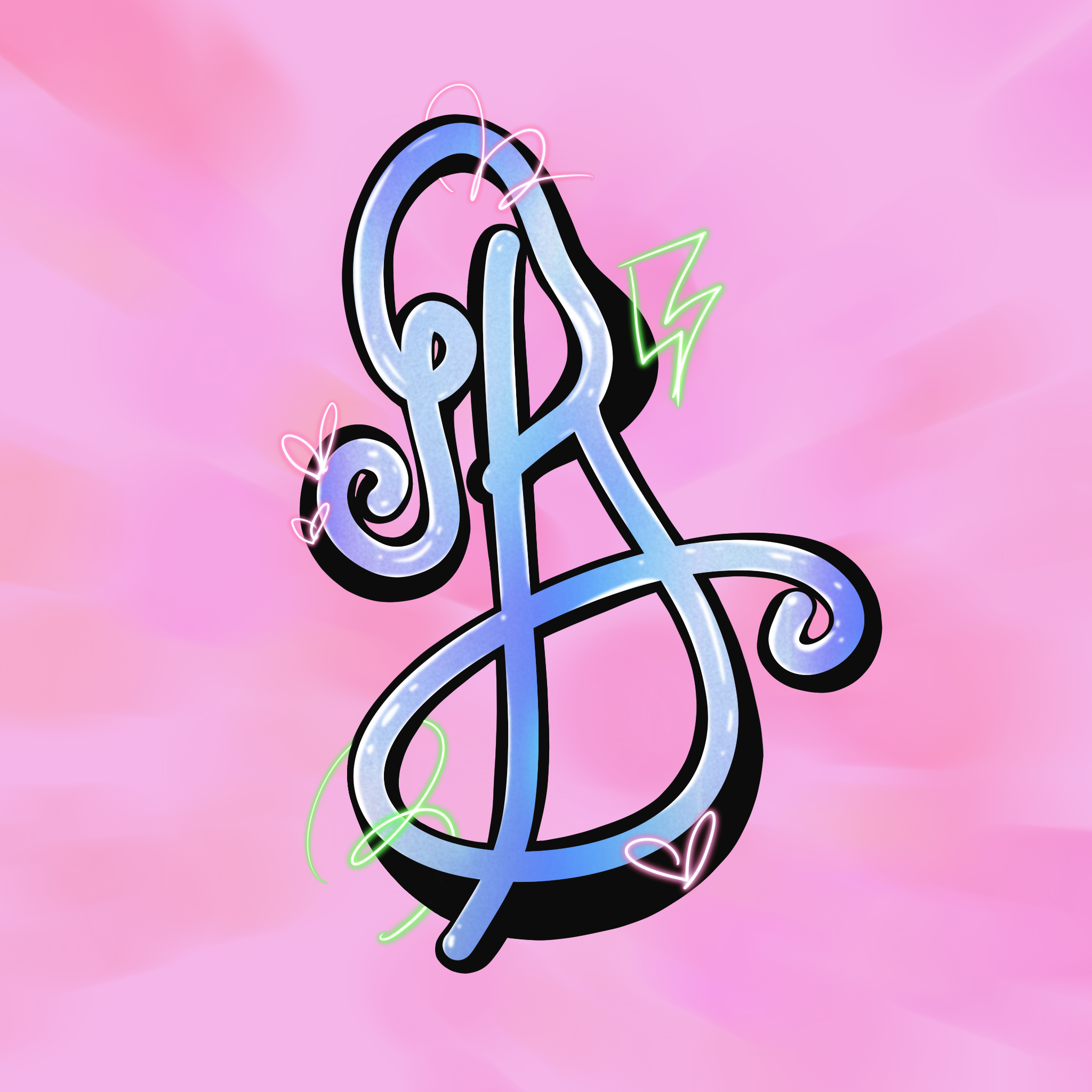 kitsch style lettering for letter B designed in procreate
