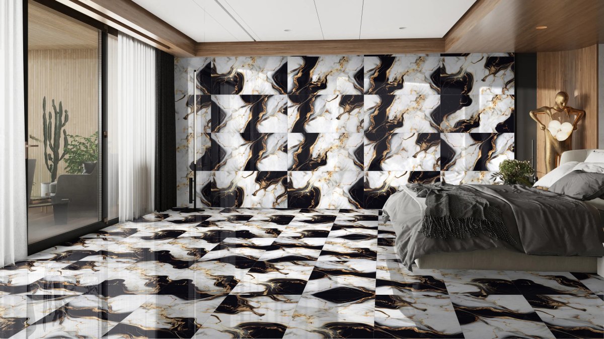 Marble Effect Black Gold and White Tiles in Liverpool