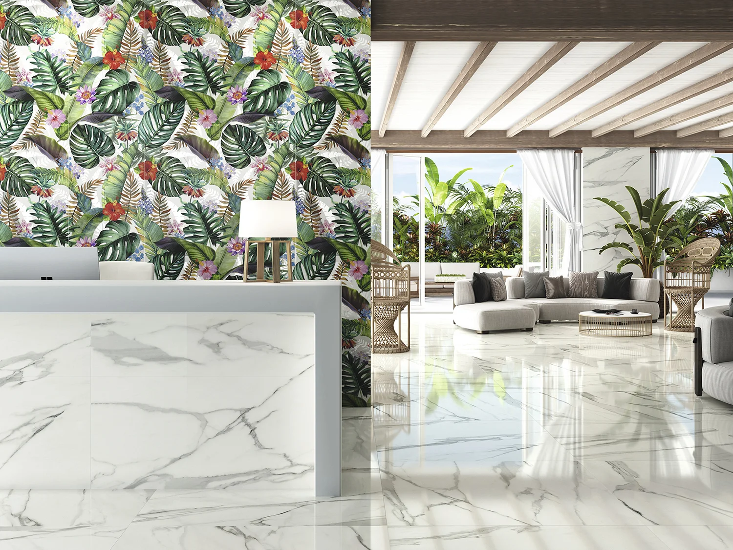 White Marble Effect Porcelain Tiles