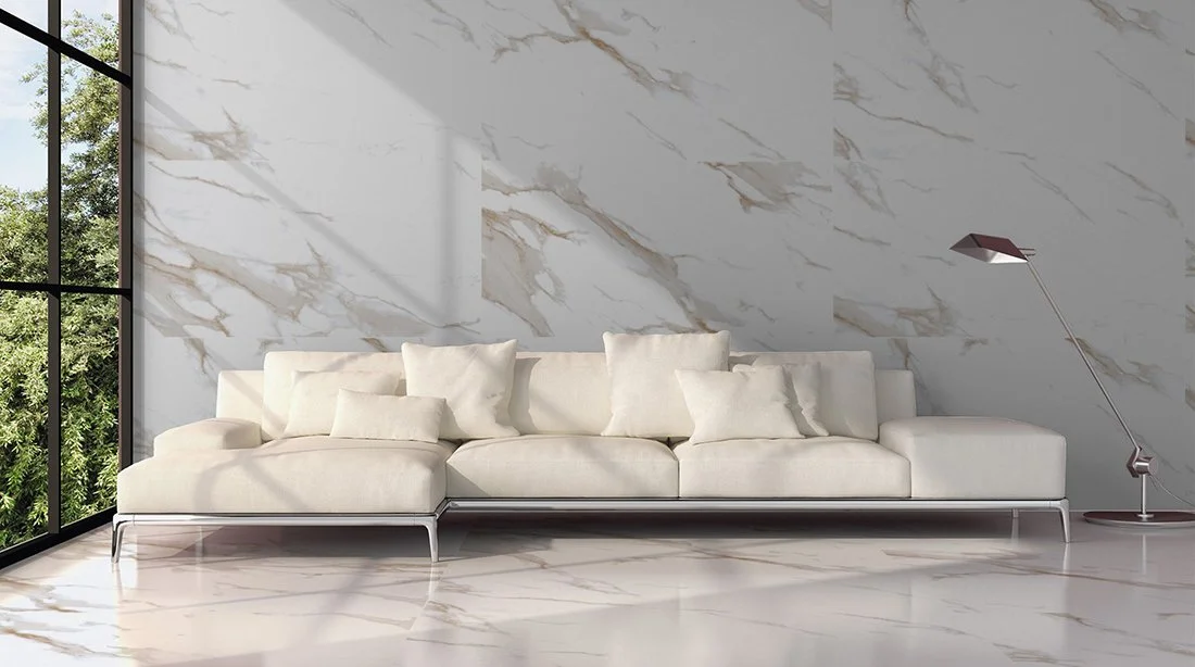 Statuario Mercury Gold Marble Effect Tiles