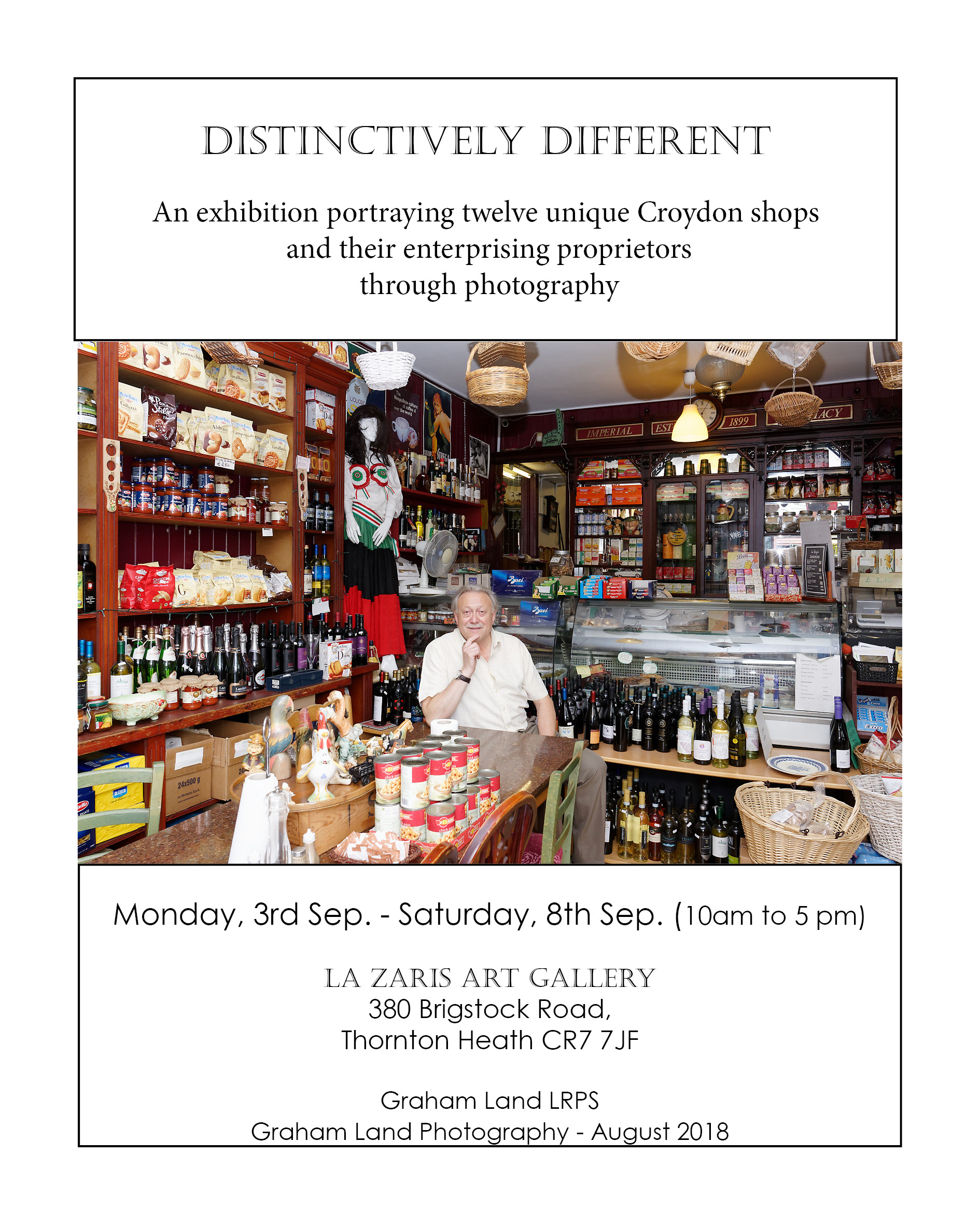 Publicity image used in support of the physical exhibition of twelve images and video pieces at La Zaris Art Gallery, 3-8th September, 2018