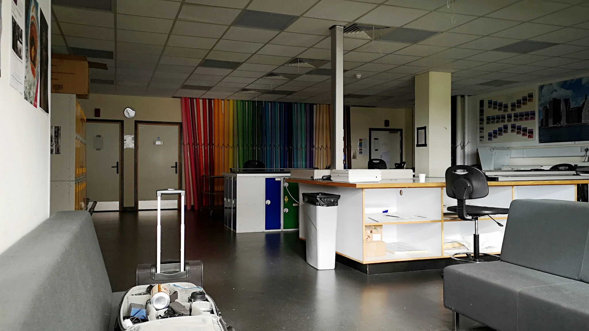 Entrance to the Institute of Photography’s development and printing laboratories, Falmouth University. (before the lights and equipment are switched on). Taken by Graham Land, March, 2019