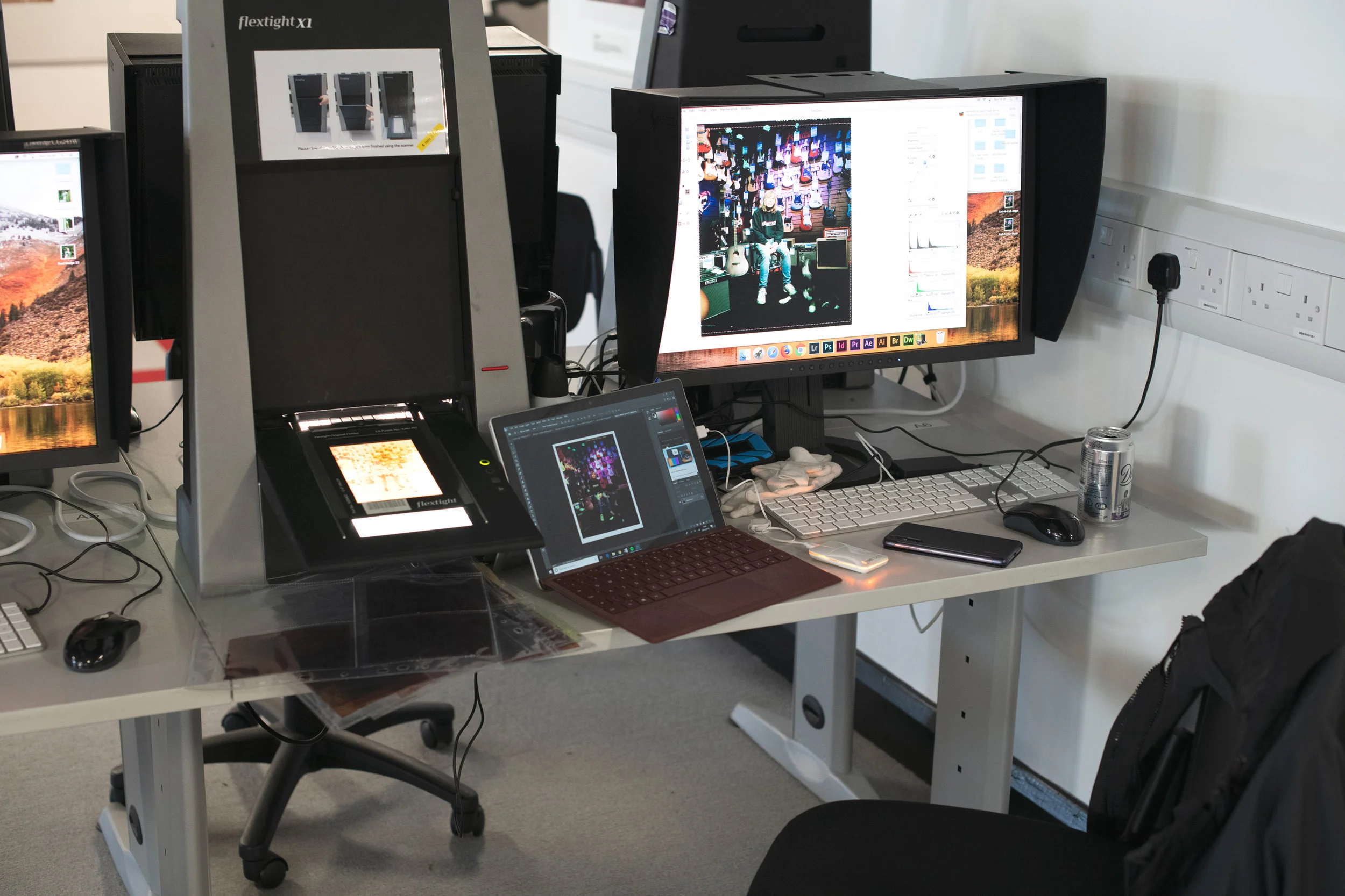 An Hasselblad Flexscan X-1 in action disk-scanning the newly developed 5x4 negative of Carl Nielsen. Taken by Graham Land, March, 2019