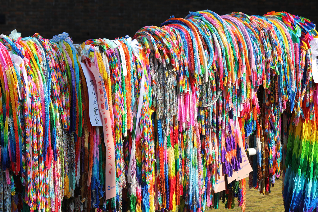  Origami peace cranes at the hypocenter (Ground Zero site) of Nagasaki, Japan 