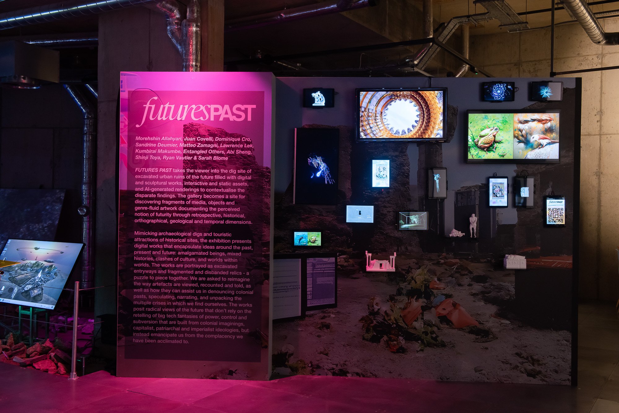 Installation view of Futures Past (2022), arebyte Gallery, London. Image: Max Colson.