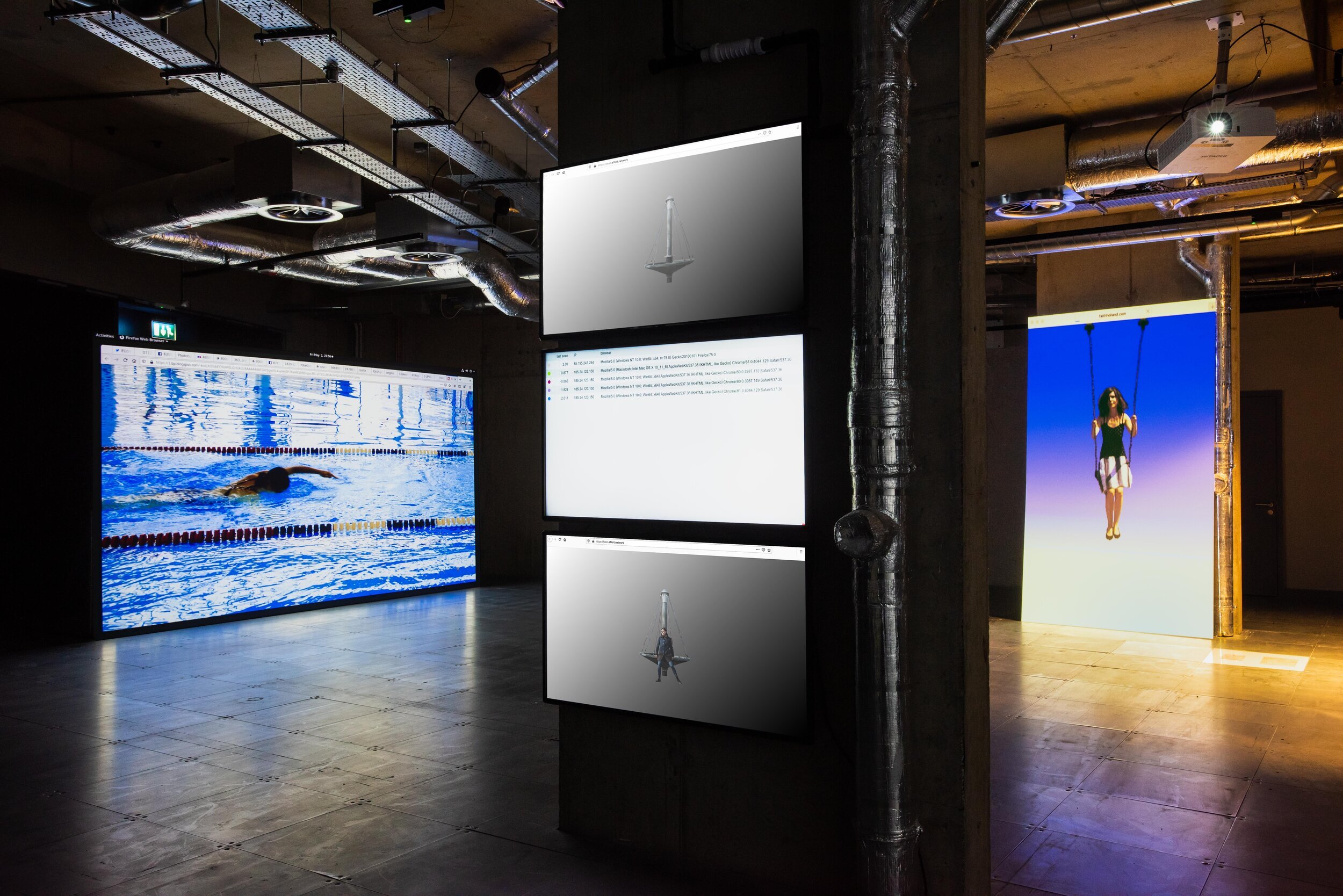 Olia Lialina, Best Effort Network, 2020. Installation view, arebyte Gallery, London. Image: Max Colson.