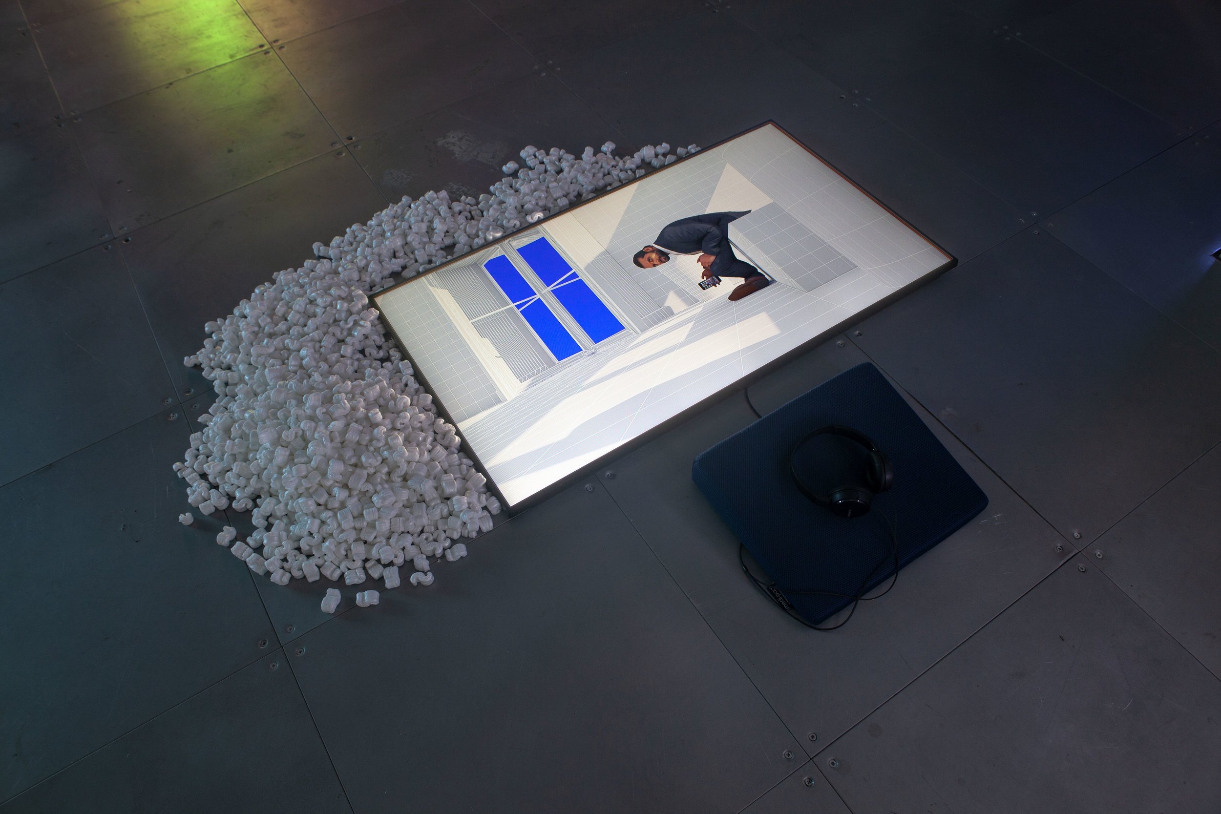 Alan Warburton, Homo Economicus 2018. Installation view of Re-Figure-Ground 2019, arebyte Gallery, London. Image: Christopher MacInnes