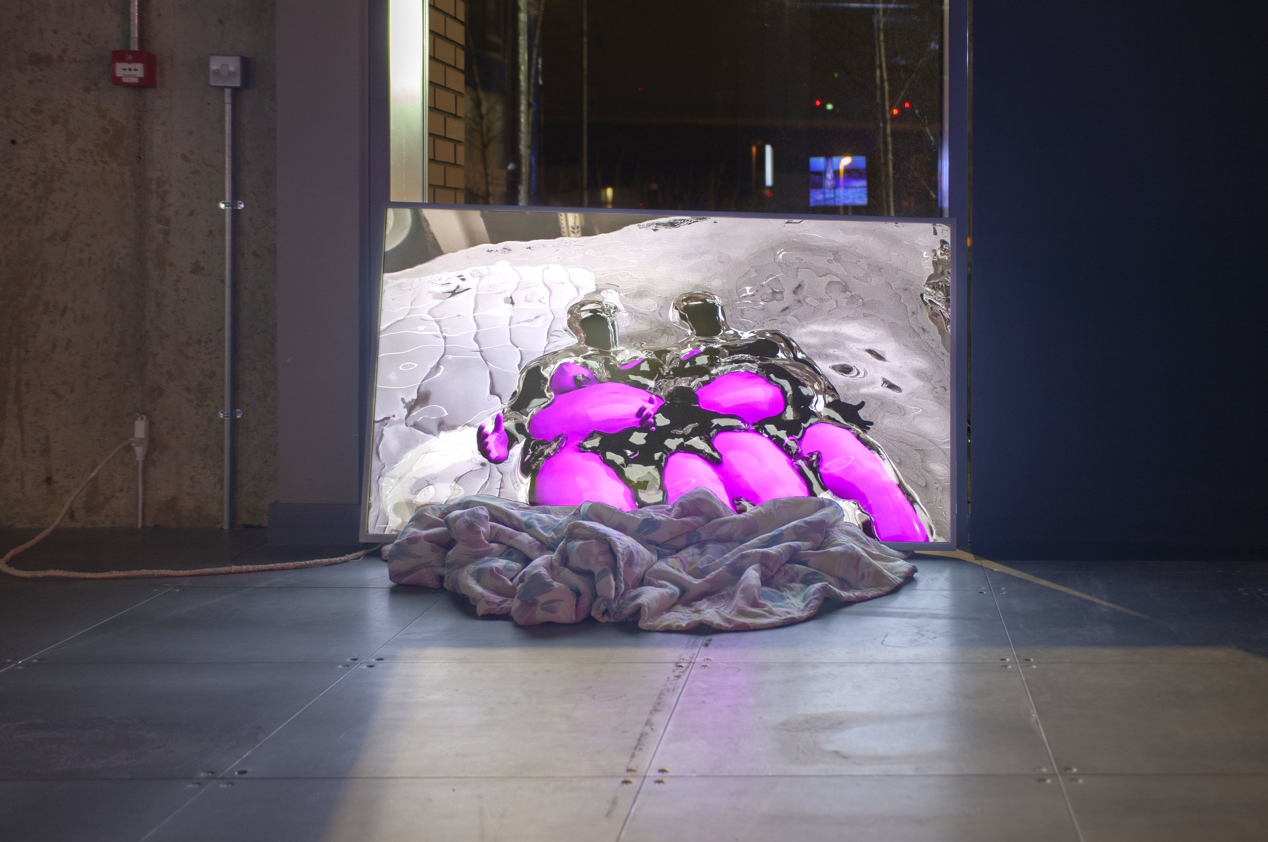  Amina Ross, by your hands i open/ spill out./ i'm the inside of an egg/ i pour/ we bloom/ magma rushing from a jagged crown of earth/ molten and dangerous and alive/ can't you feel? 2018. Installation view of Re-Figure-Ground 2019, arebyte Gallery, 