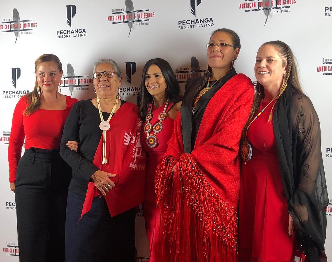 Warrior Women was the opening night film for California's American Indian & Indigenous Film Festival. From left to right: Producer Anna Marie Pitman, Madonna Thunder Hawk, festival director Joely Proudfit, Marcella Gilbert, and director Elizabeth Castle