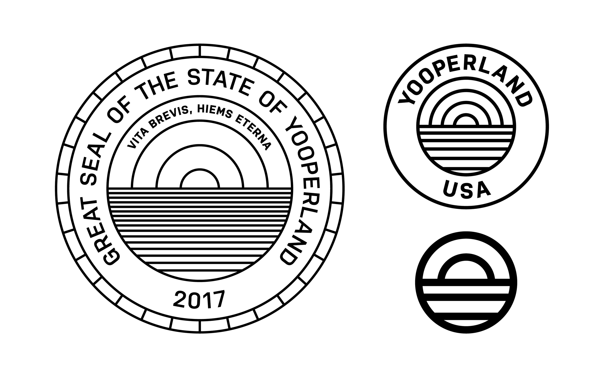 Final design for the Great Seal of The State of Yooperland. I then created two smaller icons to be used in conjunction with the seal for marketing and branding purposes.