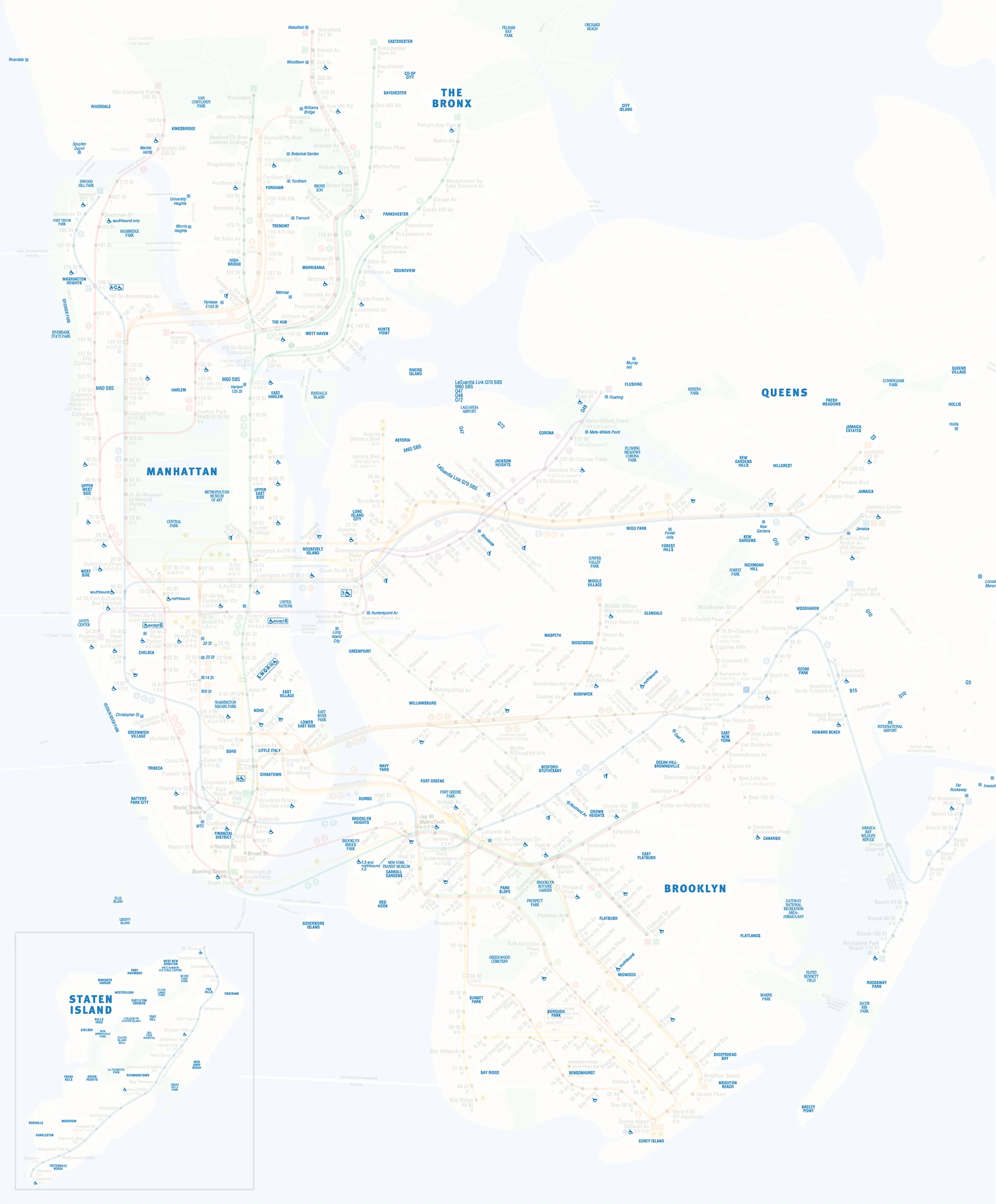 Neighborhood labels identify the boroughs and small neighborhoods within the map.
