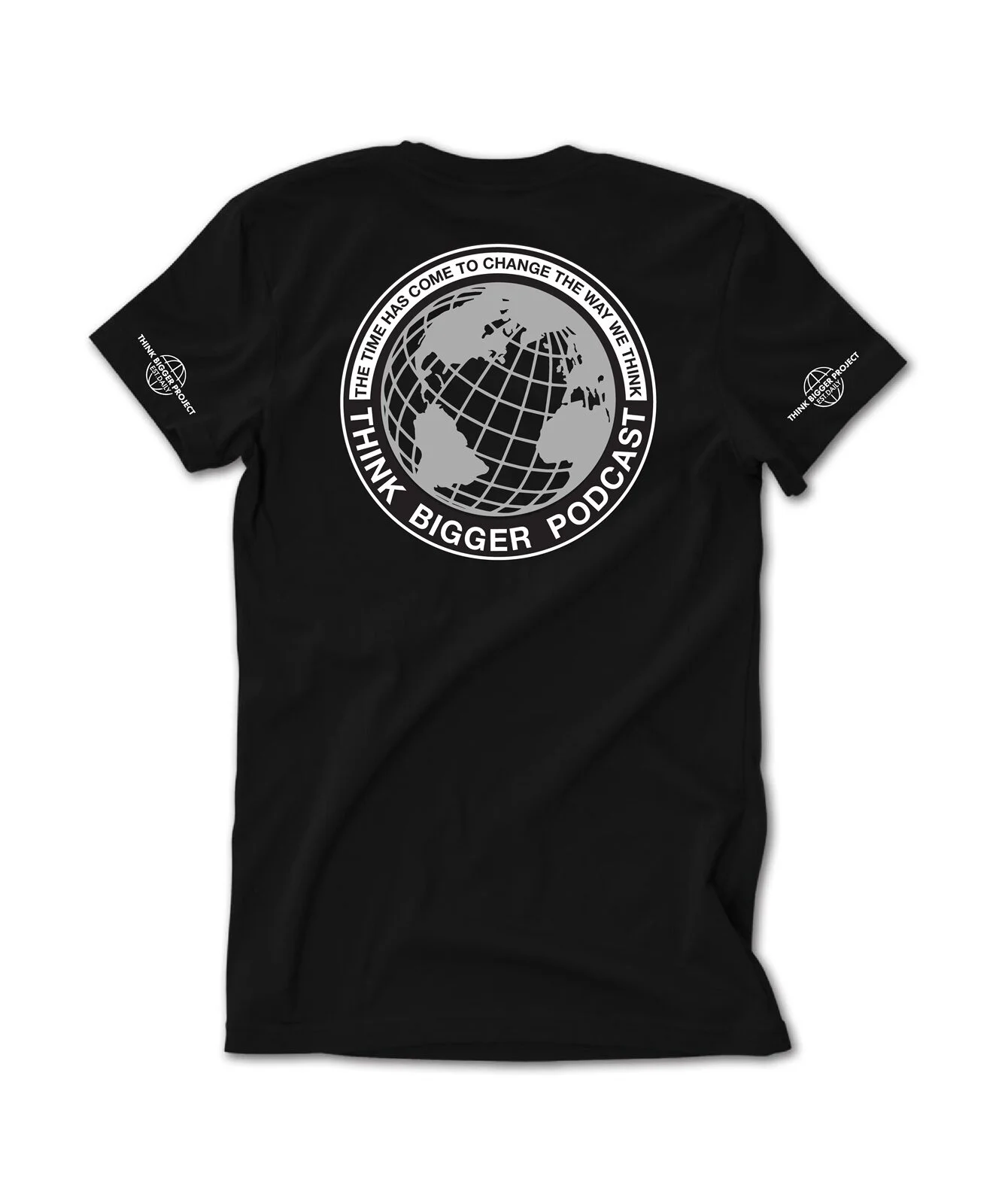 Think Bigger Podcast globe tee, rear.JPG