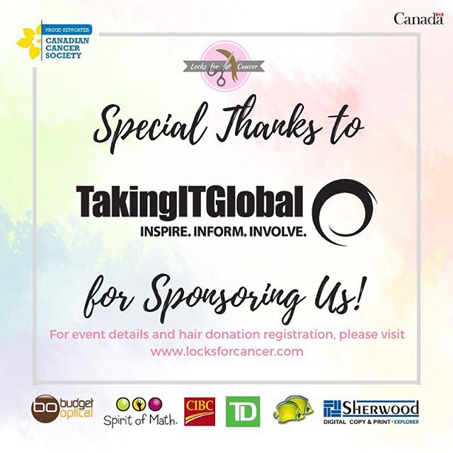 We would like to give a BIG thank you to all of our sponsors for helping us put on our hair donation events!!! See you in less than a week at our Markham event or 2 weeks at our Mississauga event!