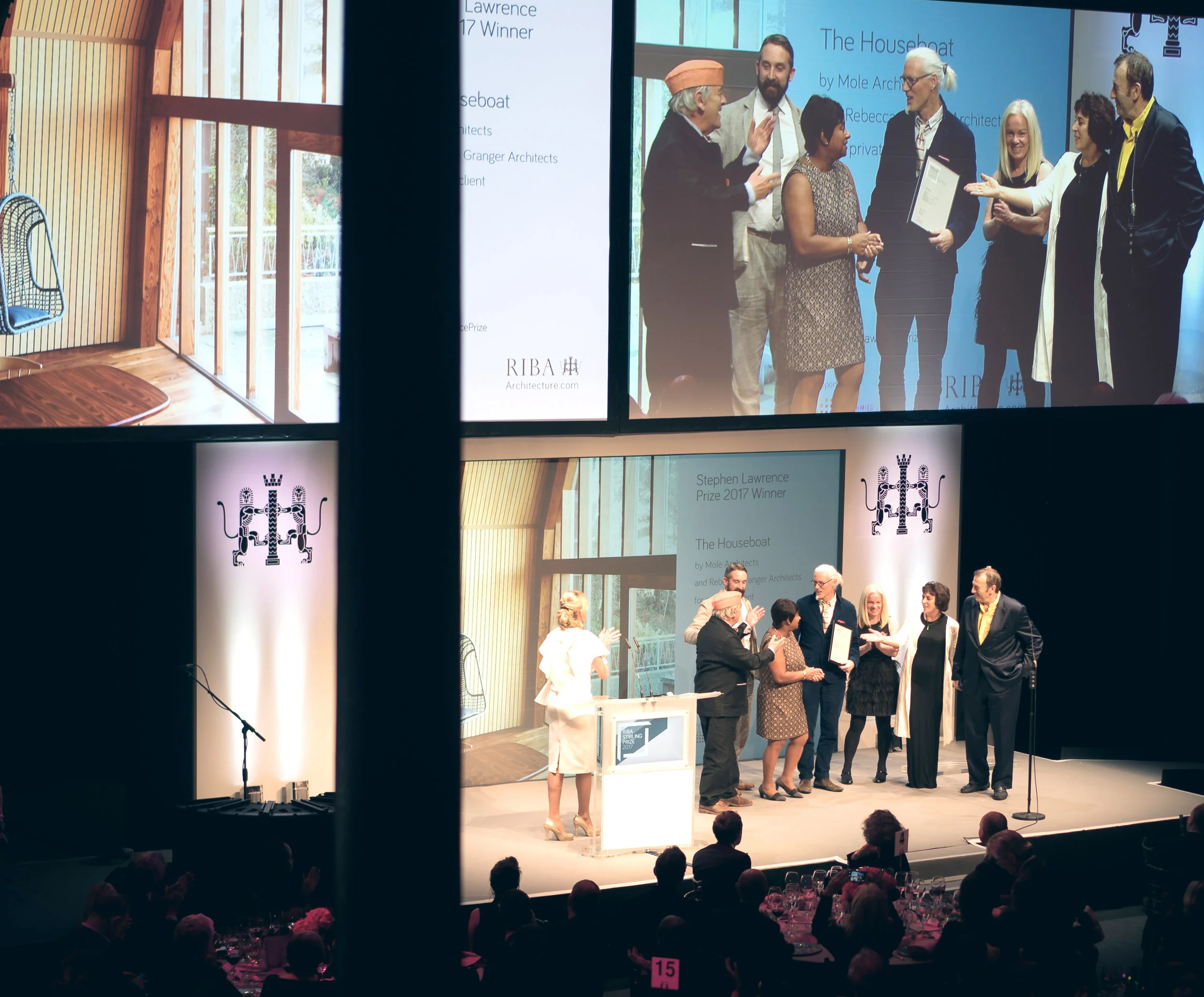 Receiving the award on the night at the Stirling Prize Awards Ceremony at The Roundhouse, October 2017