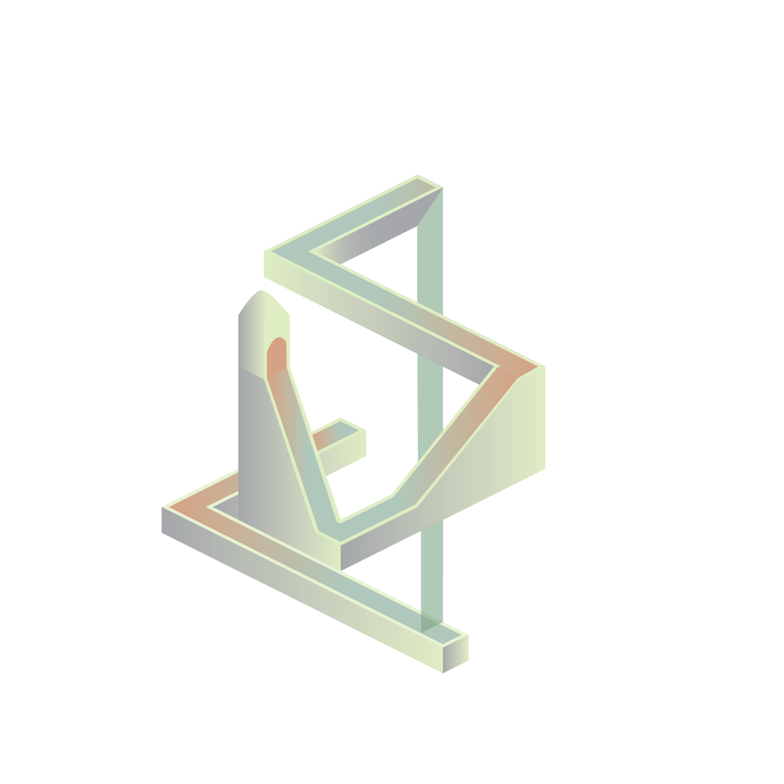 Three-dimensional abstract architectural structure in pastel shades with interconnected platforms and curves.