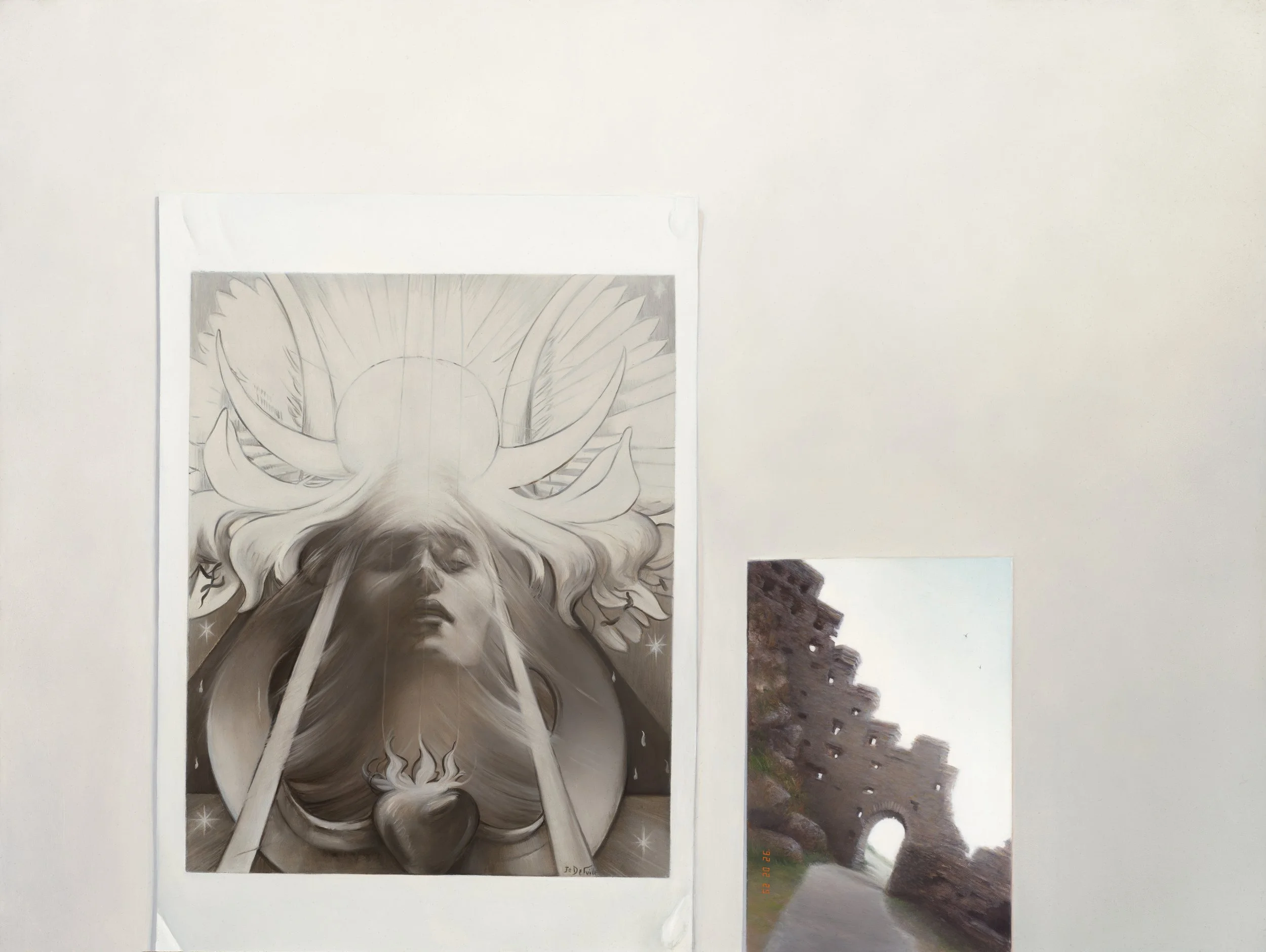 Printout of Parsifal by  Delville / photo of Tintagel  (1992)