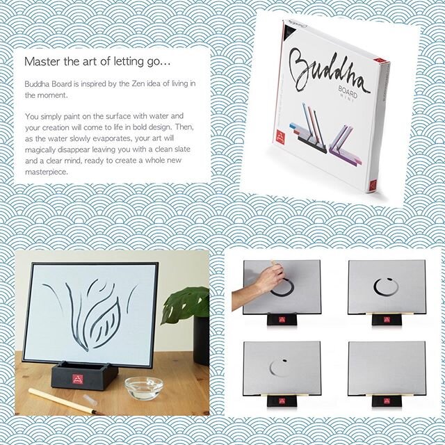 Master the art of letting go with a Buddha Board. Simply paint the surface with water. Original Buddha Board $34.99 and Mini Buddha Board is $14.99. The mini comes in red, green, blue, pink, and black. 
#buddhaboard
#zen