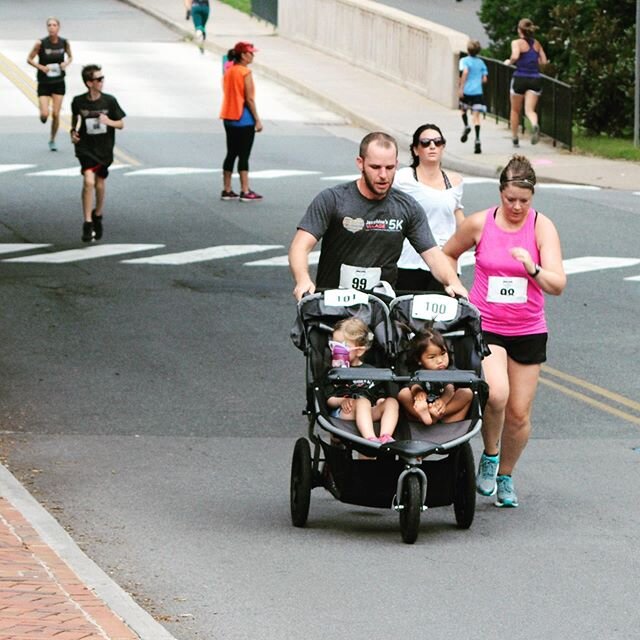 Now that is one strong family!❤️💪 They&rsquo;re running while pushing a double stroller!! AND they&rsquo;re a heart family!!! Sweet Victoria, sitting in the stroller with her sister Anni, is a heart warrior!!! It was her birthday and we are honored 