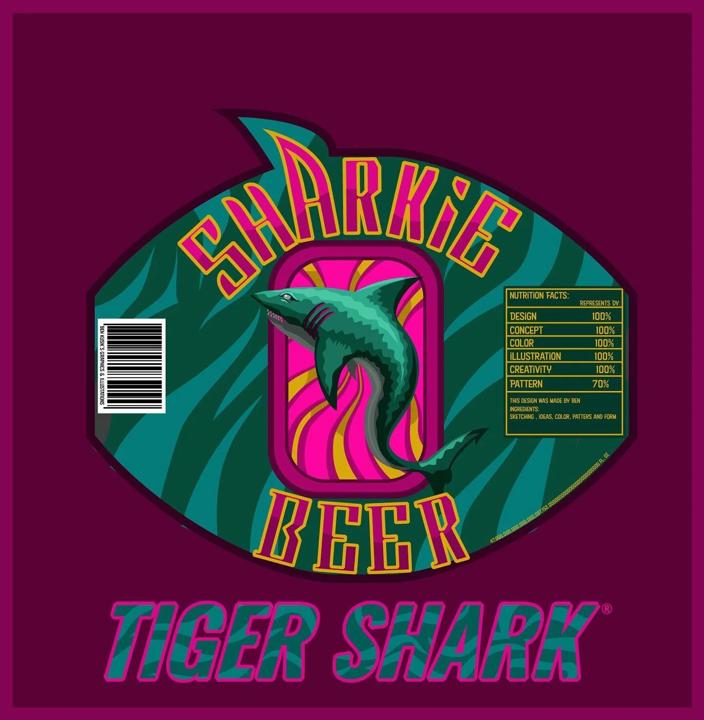 &ldquo;Sharkie Beer&rdquo;. This is an idea I have for a beer bottle label. I have three different color combos because I liked them all. #graphicdesign #design #labeldesign #illustration #color #light #label #shark #typography #handlettering #oswald