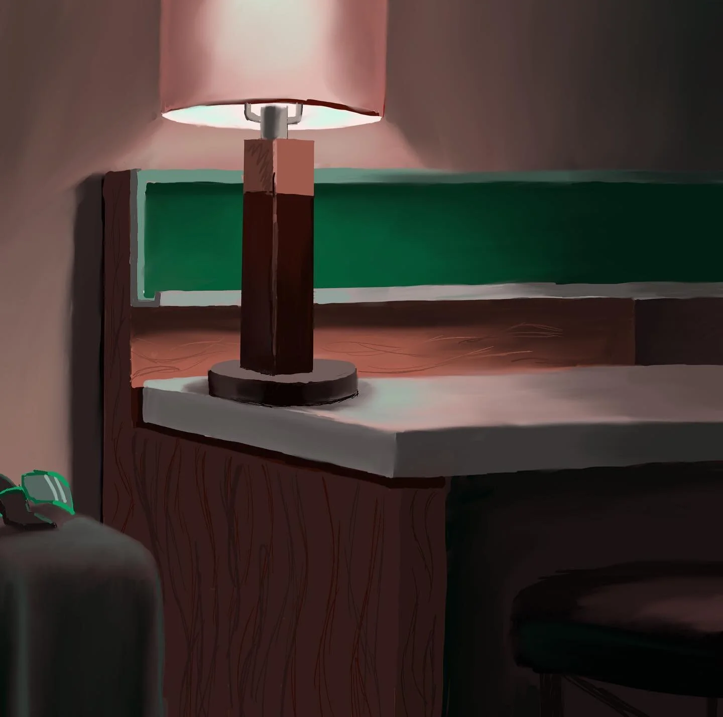 &ldquo;Living in and out of a big black suitcase&rdquo;. Doing some hotel room painting. I only had one day to do a rough and the rest I just made up. This is a two color painting. #painting #digitalart #drawing #illustration #design #imagination