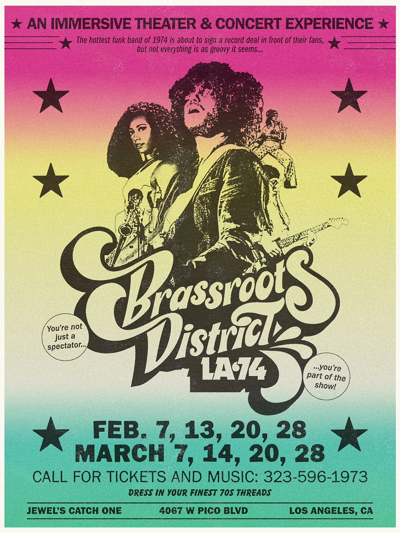 70s style concert poster for Brassroots District: LA '74