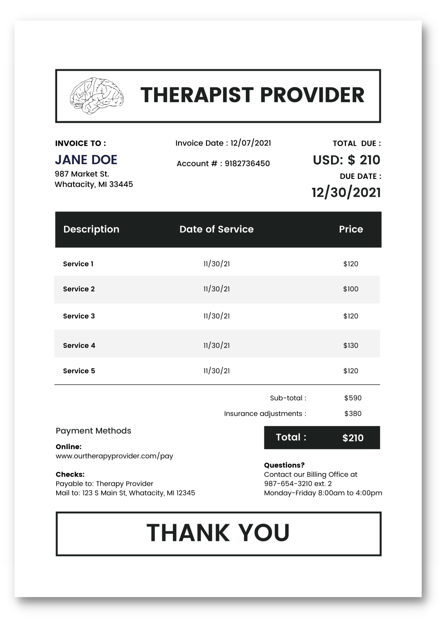 Receipt For Mental Health Services Template