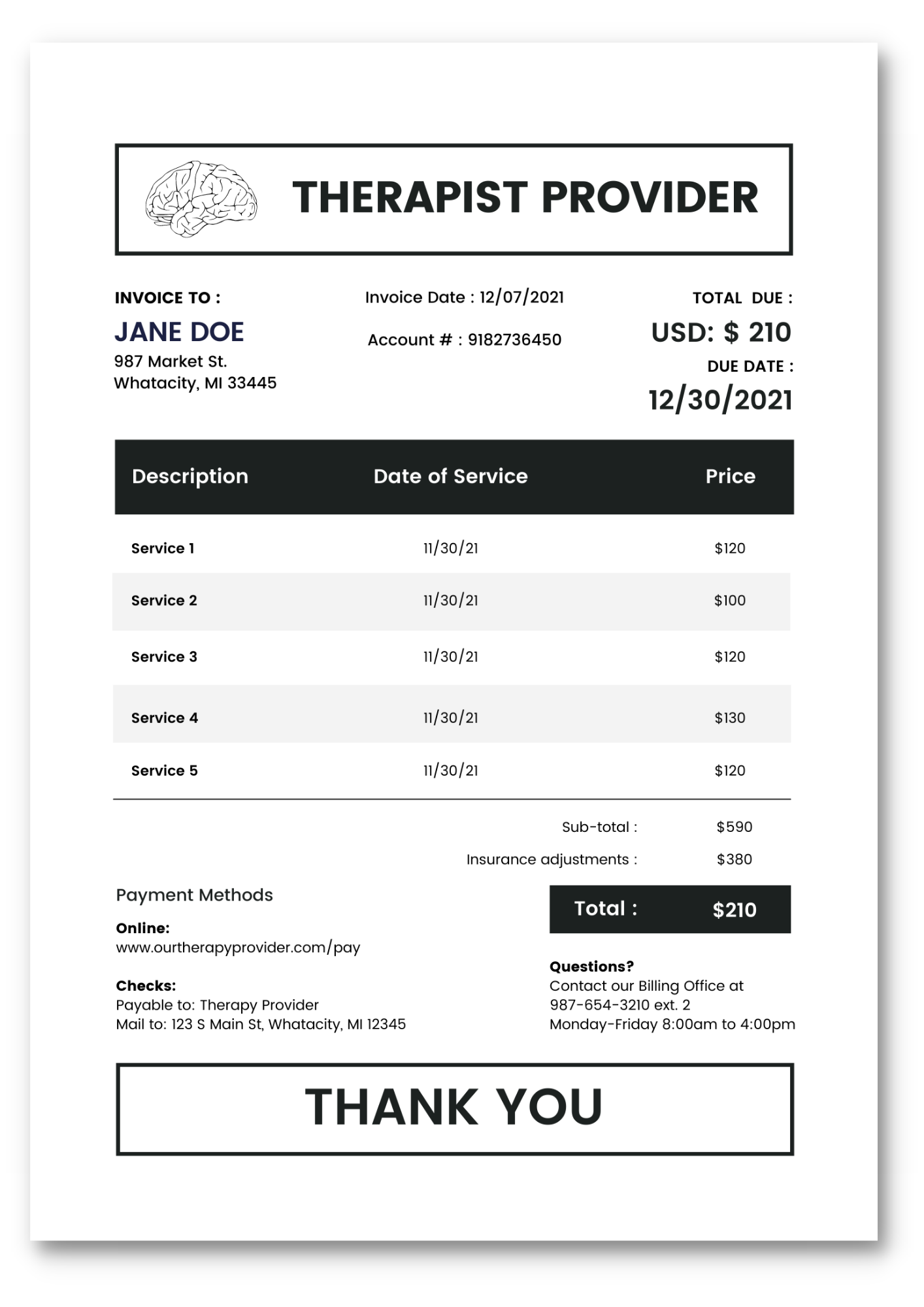 Psychotherapy Invoice Template Free