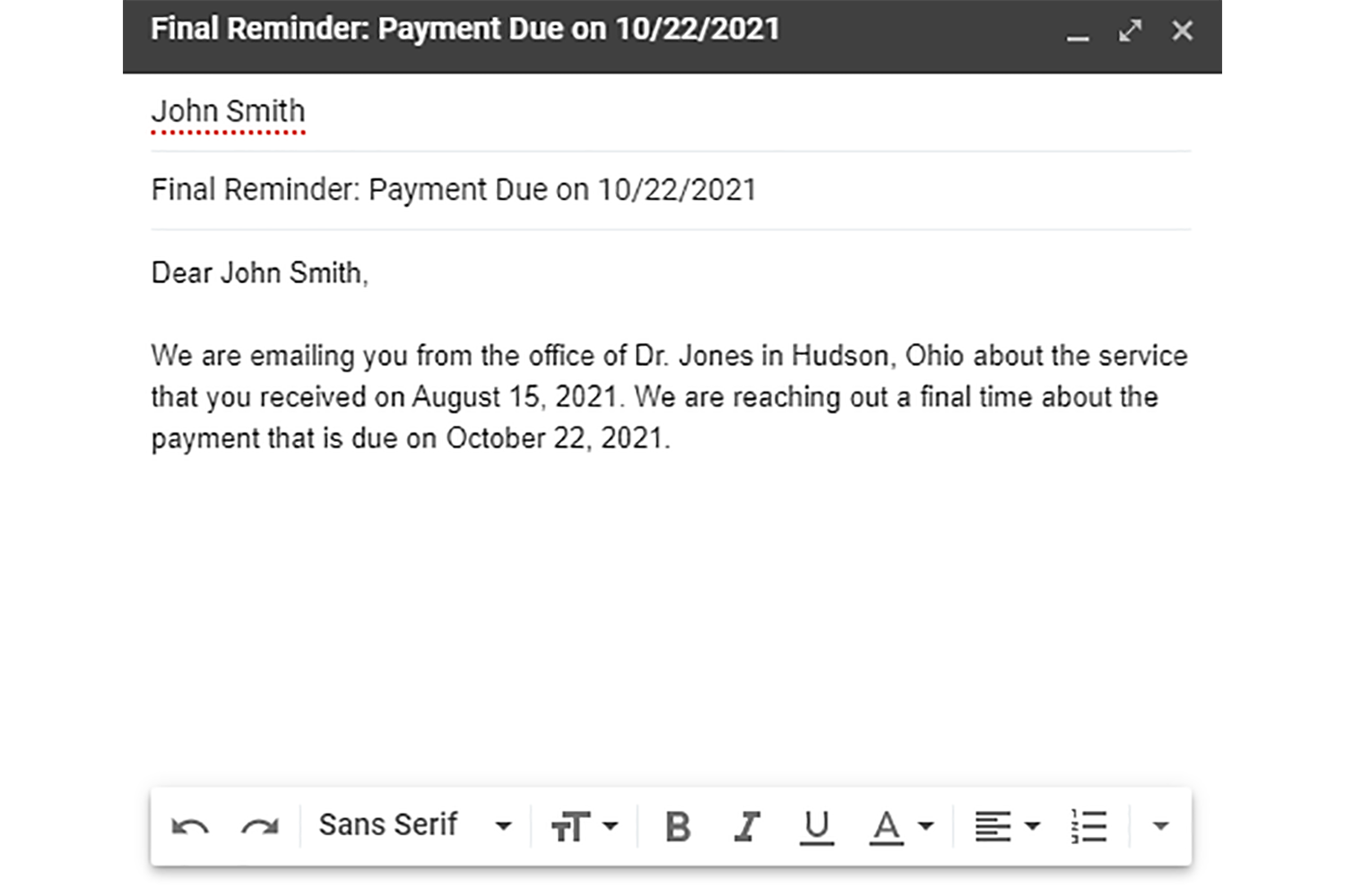 dues payment reminder letter