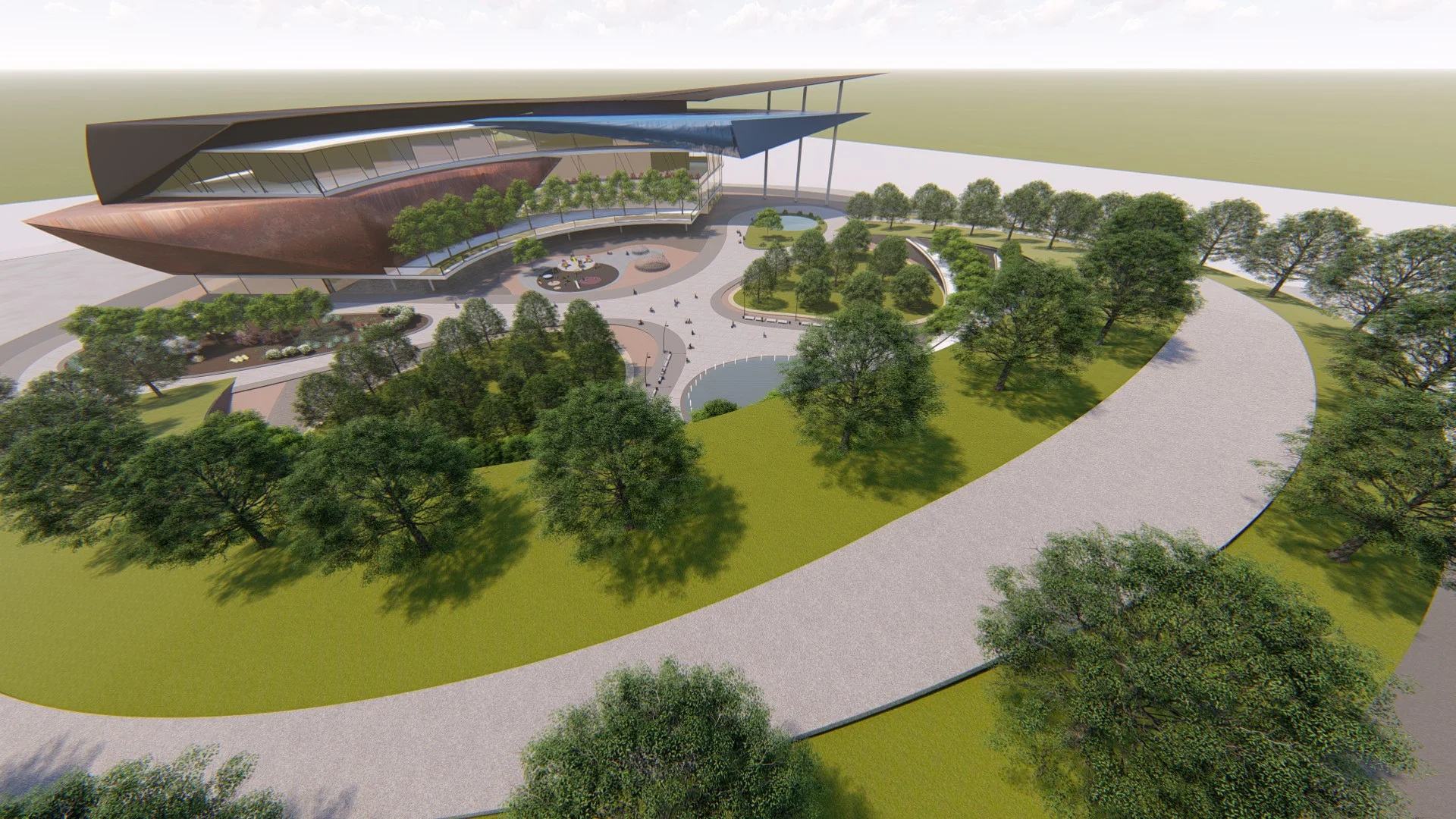 Looking over walkway and jogging path.