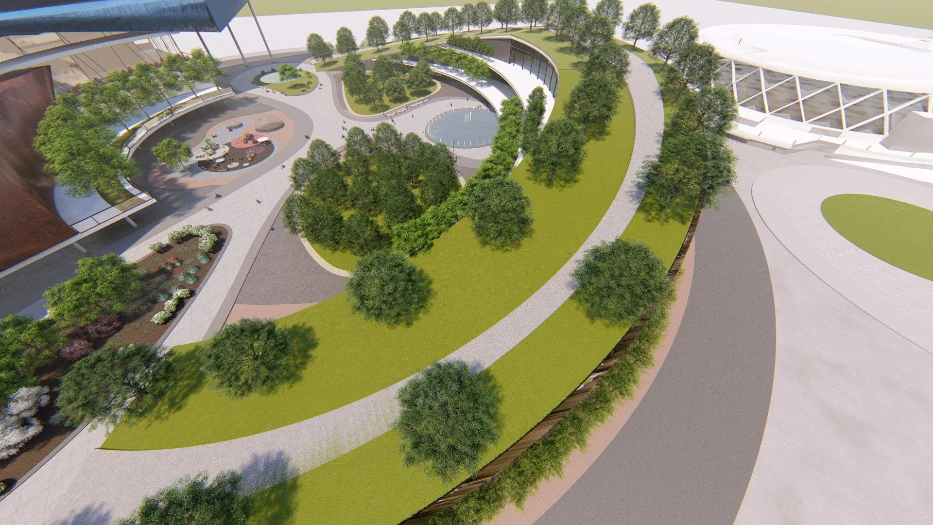 Hovering over upper pathway.