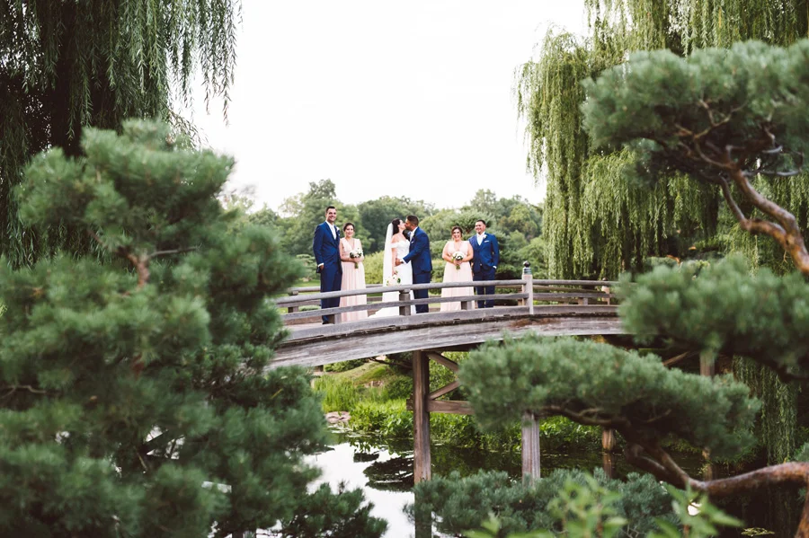 Bridal Party at Japanese Garden at Chicago Botanic Garden.