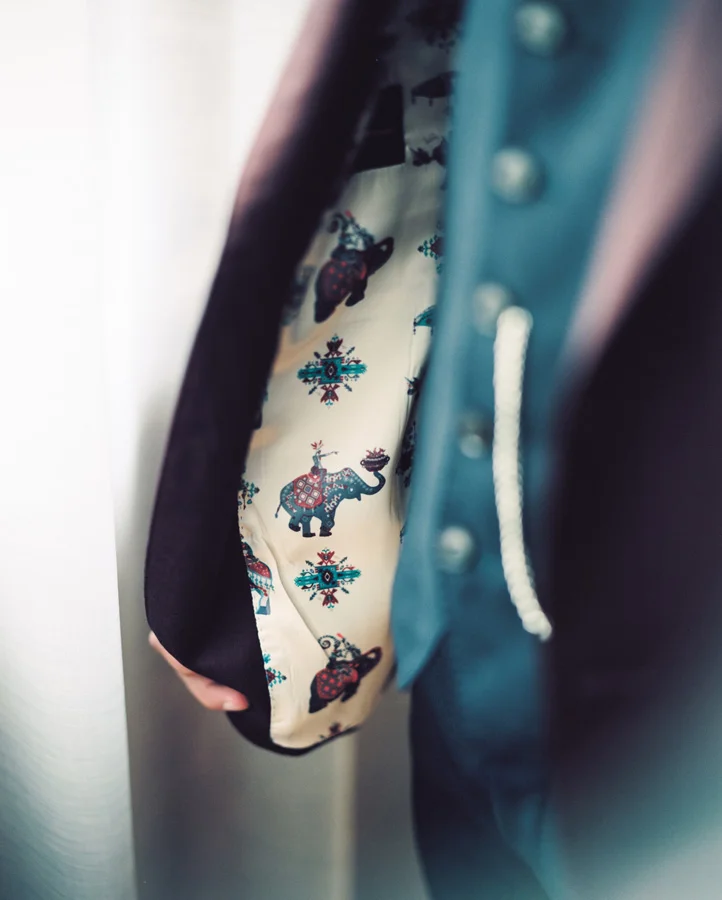 Detail of lining in groom's coat.