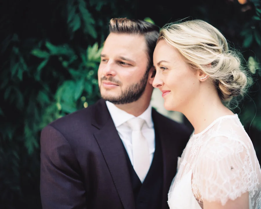 Bride and groom portrait.