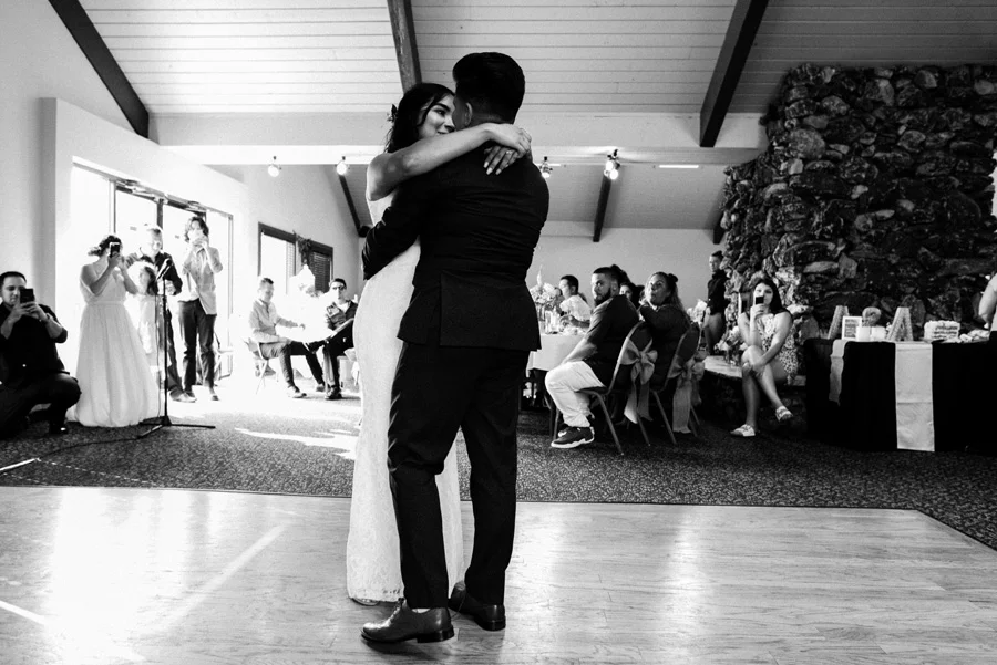 Bride and bride first dance at wedding reception.