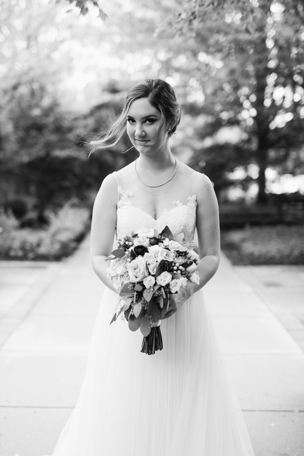 Black and white portrait of bride.
