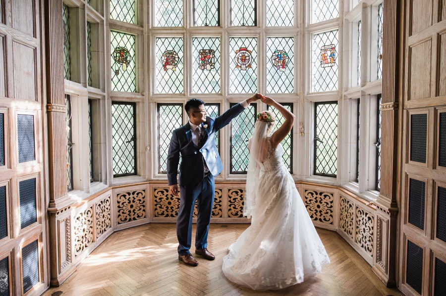 Bride and groom dance in Founders Room.