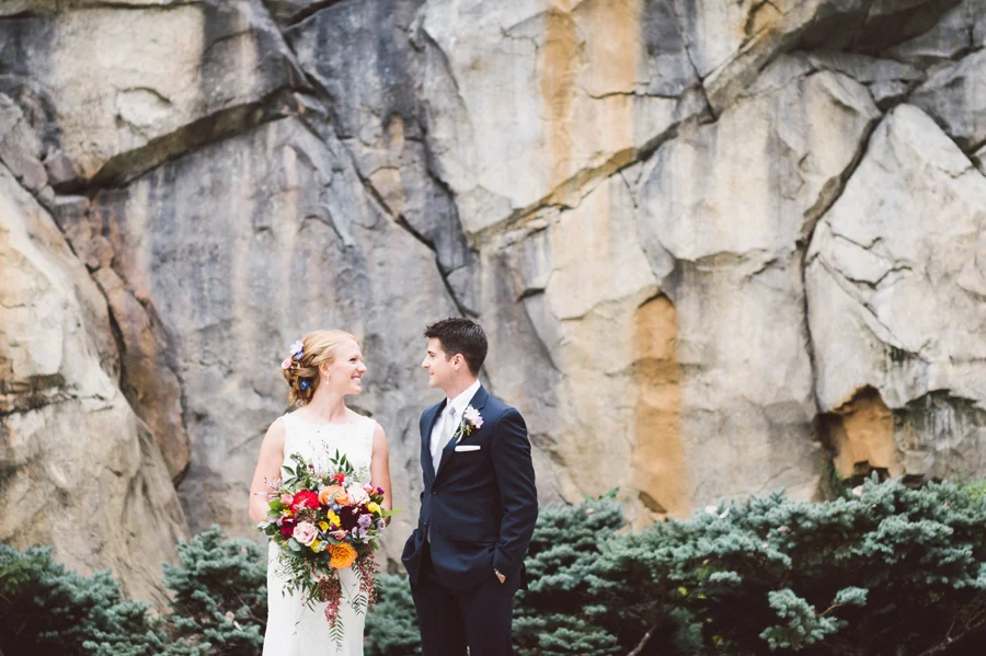 Bride and groom at the Brookfield Zoo.