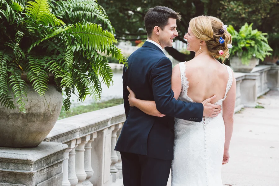 Bride and groom at Brookfield Zoo.