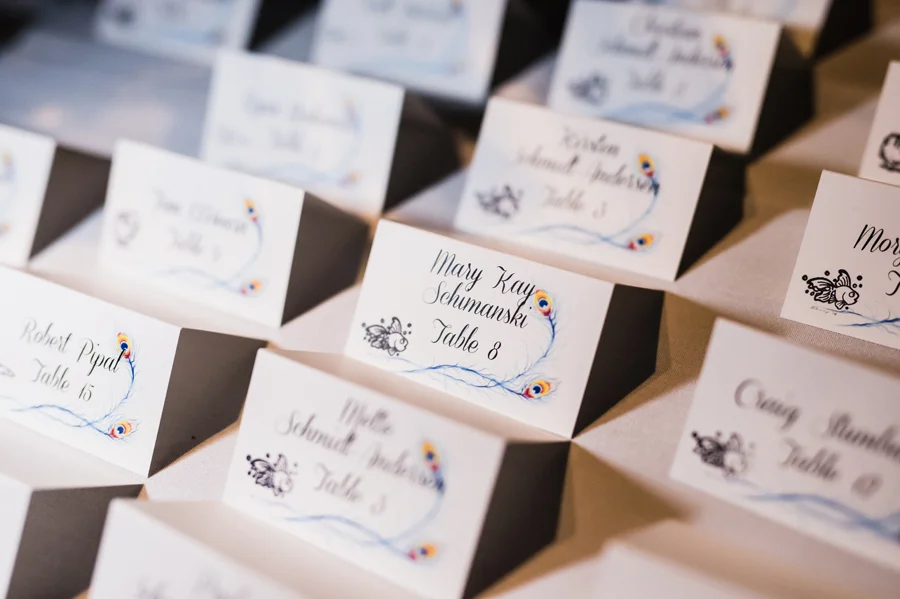 Custom wedding reception name cards.