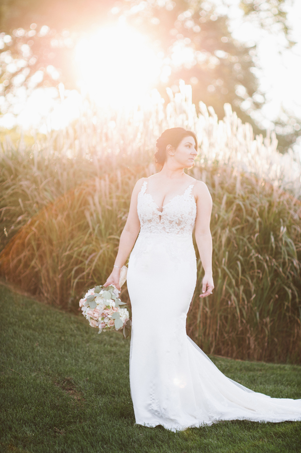 Portrait of bride at sunset.