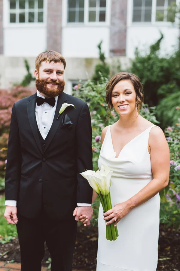 Portrait of bride and groom at Kalamazoo College.
