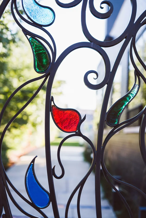 Detail of gate at Ignite Glass Studio.