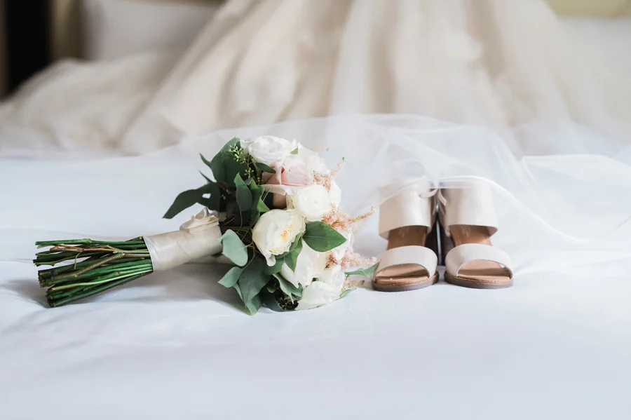 Bride's shoes and flowers.