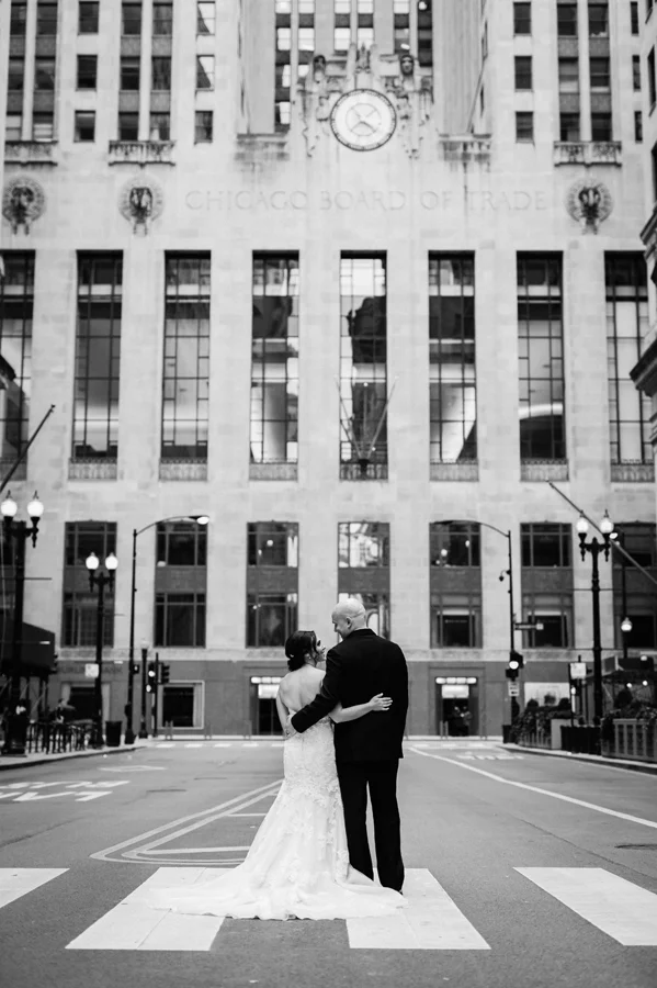 Bride and groom at the Chicago Board of Trade.