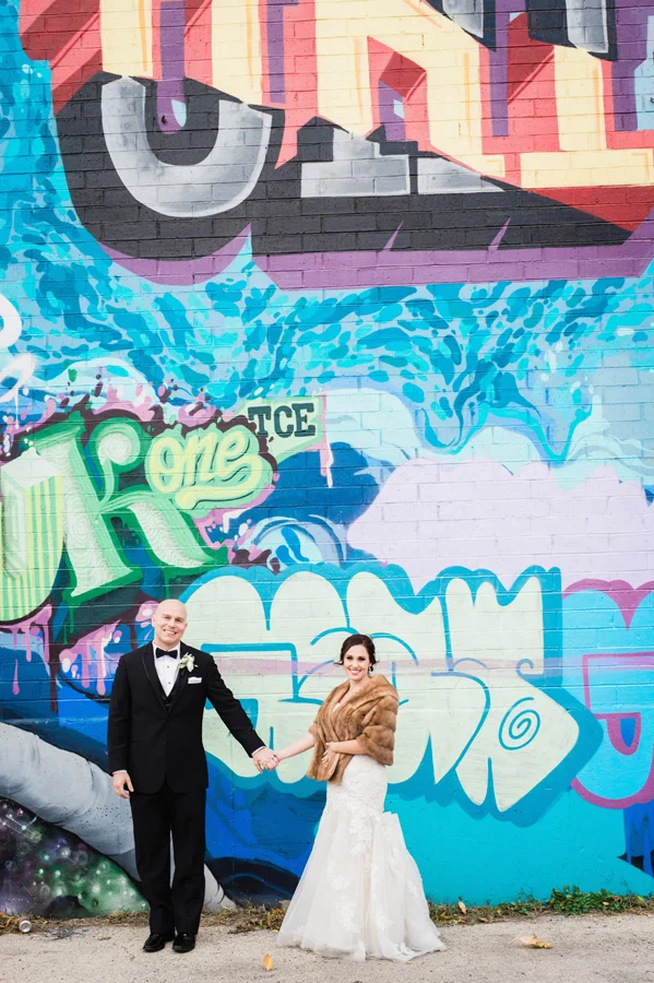 Bride and groom at Ignite Glass Studio.