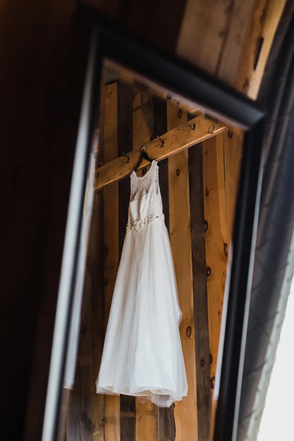 Dress hanging up in barn silo.