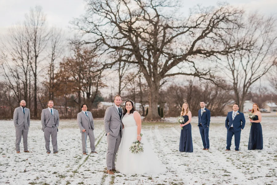 Bridal party in snow.