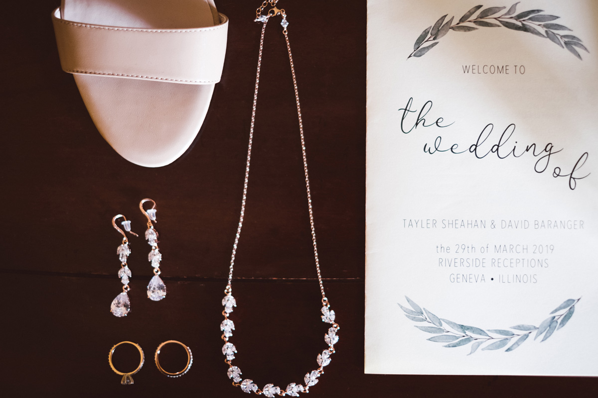 Detail photo of bridal accessories.
