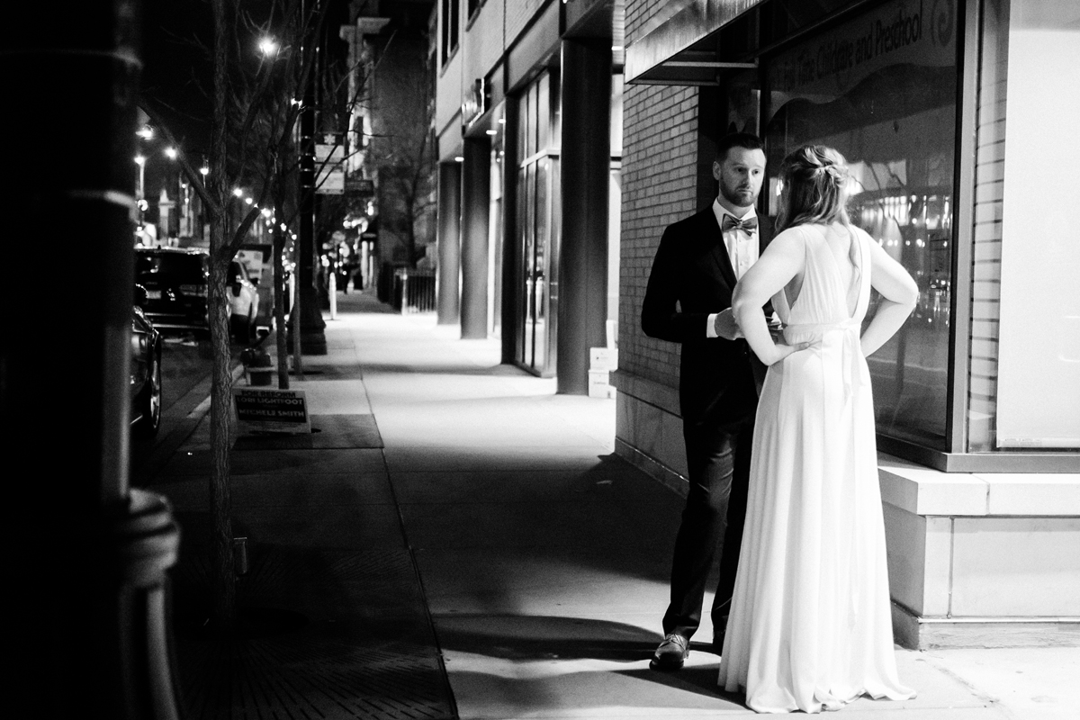 Bride and groom take a break from the reception.